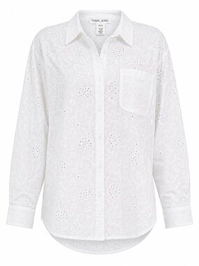 Tribal White Eyelet Embroidered Button Shirt NWT XS Extra Small